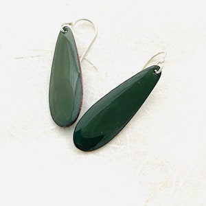 Long Teardrop Earrings, Alpine Green Enamel Minimalist Dangle Earrings, Women’s Earrings, Green Earrings, Summer Jewelry, Handmade Earrings