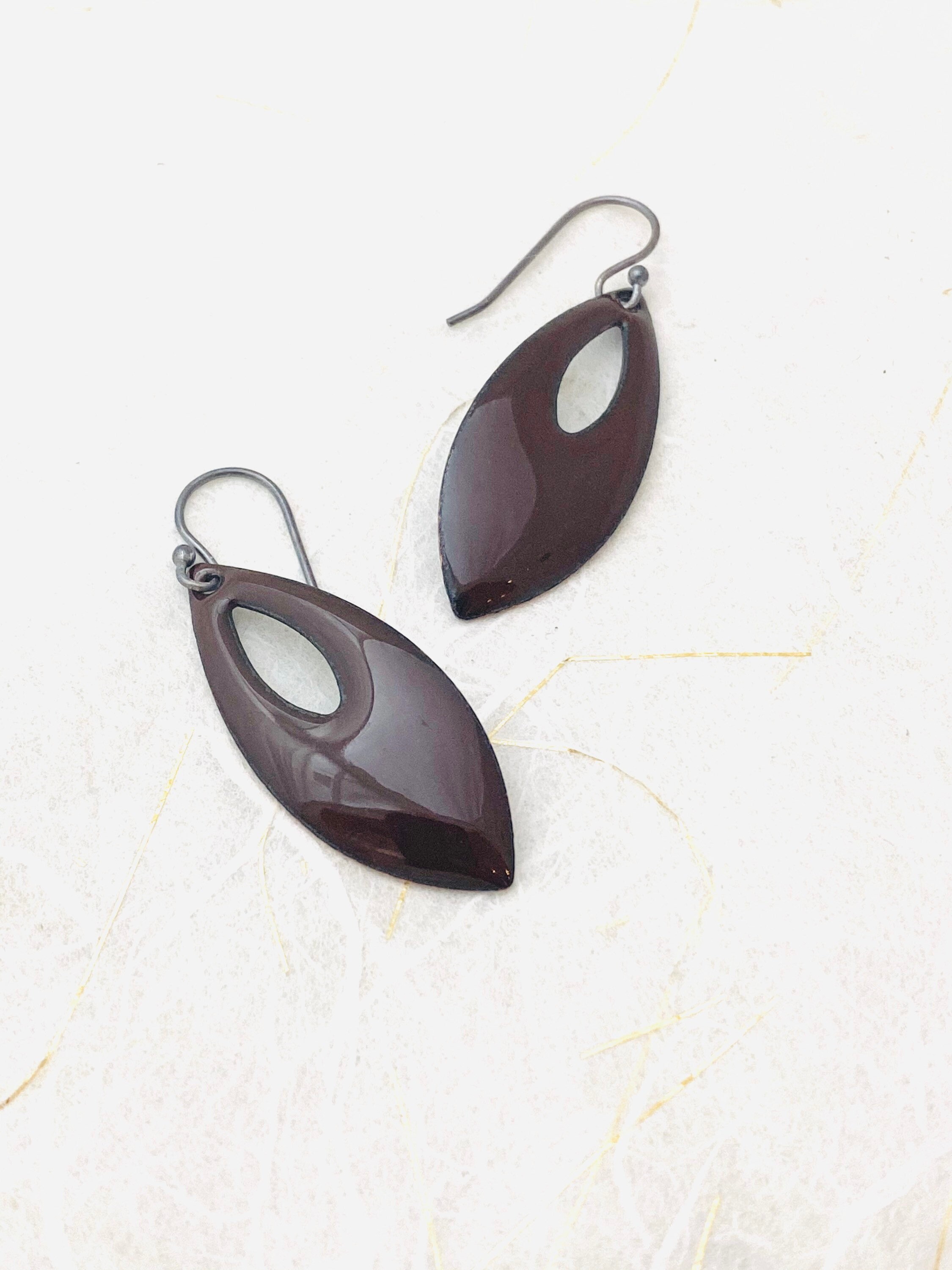 Diamond Shape Earrings Chocolate Brown Earrings Enamel Retro Etsy UK