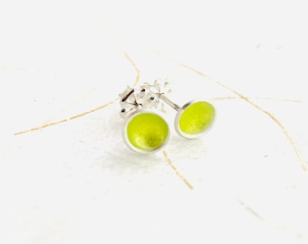 Stud Earrings, 1/4” Lime Green Enamel Earrings, Minimalist Post Earrings, Small Earrings, Cute Earrings, Colorful Earrings, Handmade Earring