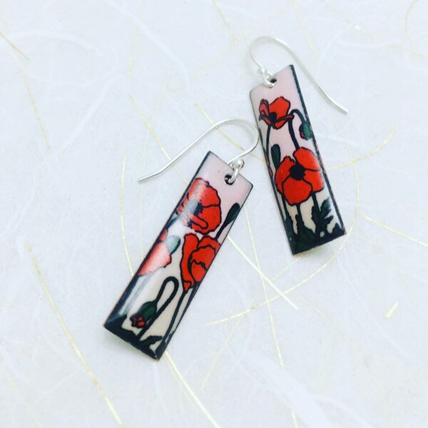 Spring Red Poppy Earrings -Enamel Poppy Earrings ~ Pink Poppy Earrings~ Magpie Mouse Studios