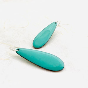 Long Teardrop Earrings, Mint Green Enamel,  Minimalist Teardrop Dangle Earrings, Enamel Earrings, Handmade Earrings, Summer Jewelry
