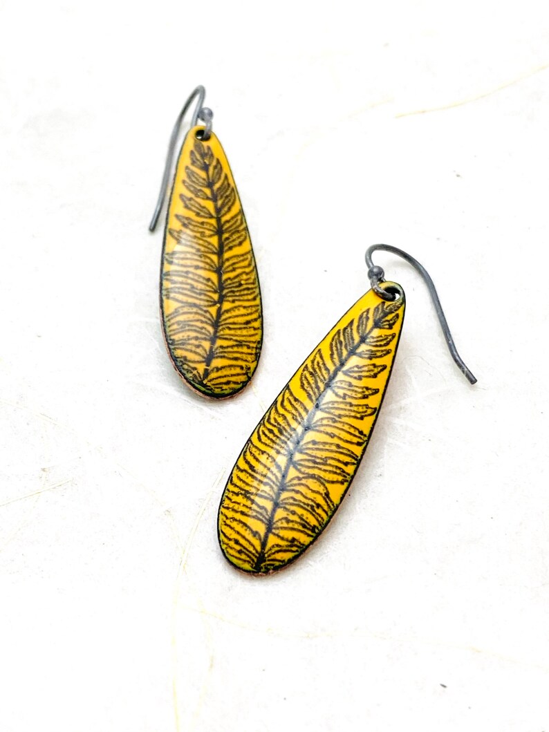 Fern Earrings ~ Yellow Enamel Fern Earrings