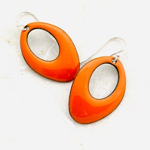 Small Oval Earrings, Orange Earrings, Enamel Earrings, Minimalist Earrings, Cutout Earrings, Handmade Jewelry