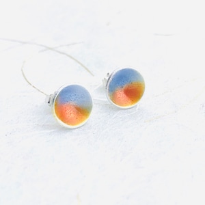 Stud Earrings ~ 7/16” Lilac & Grapefruit Enamel Earrings, Minimalist  Post Earrings, Fine Silver Earrings, Summer Earrings, Gift for Her