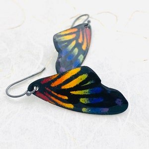 Butterfly Earrings, Wing Earrings, Rainbow Earrings, Pride Earrings, Rainbow Enamel Monarch Butterfly Wing Earrings, Enamel Earrings