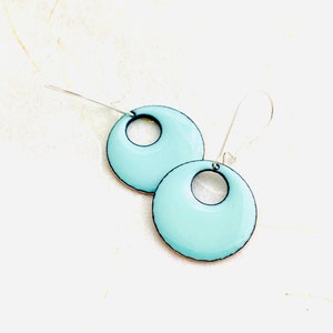 Circle Earrings, Robins Egg Blue Enamel, Cutout Dangle Earrings, Minimalist Earrings, Modern Retro Design, Women’s Earrings, Cute Earrings