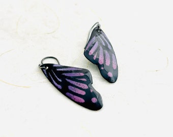 Butterfly Earrings, Purple Earrings, Colorful Purple Enamel Monarch Butterfly Wing Earrings, Statement Earrings, Autumn Earrings