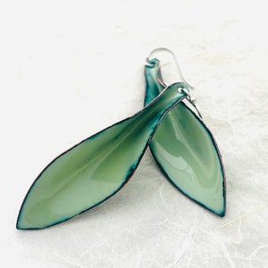 Large Leaf Earrings, Lichen Green Enamel Hand Formed Copper Enamel Earrings, Lichen Jewelry, Green Leaf Earrings, Womens Earrings image 5