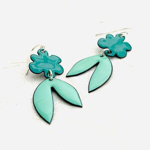 Retro Tropical Leaf Earrings, Mint Green and Spruce Green Enamel Leaf Earrings, Statement Earrings, Womens Earrings, Handmade Jewelry image 6