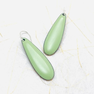 Long Teardrop Earrings, Lichen Green Enamel Earrings, Minimalist Dangle Earrings, Green Earrings, Summer Jewlery, Gift Earrings