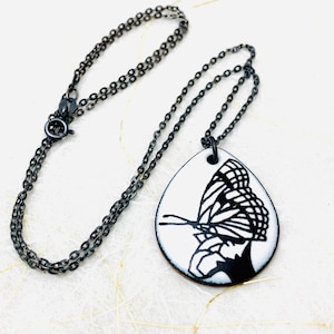 Butterfly Necklace, White Enamel Butterfly Pendant, Cute Butterfly Gift Necklace, Women Gift Necklace, Butterfly Jewelry, Handmade Jewelry