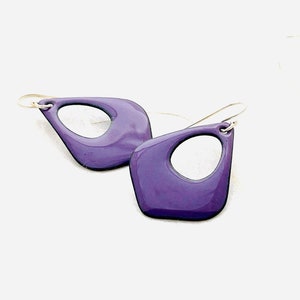 Bell Shape Earrings, Iris Purple Enamel Dangle Earrings, Handmade Earrings, Autumn Jewelry, Classy Purple Earrings, Modern Retro Earrings,