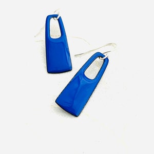 Small Rectangle Earrings, Ultramarine Blue Enamel Earrings, Cutout Earrings, Rectangle Earrings, Handmade Earrings, Cute Earrings