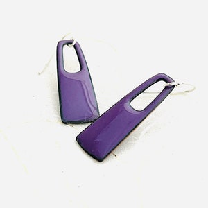 Small Rectangle Earrings, Iris Purple Enamel Earrings, Dangle Earrings, Cute Earrings, Purple Earrings, Minimalist Earrings, Modern Earrings