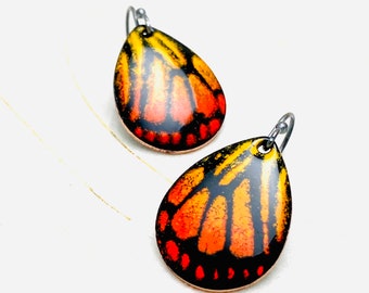 Butterfly Earrings, Colorful Enamel Monarch Butterfly Wing Earrings, Monarch Enamel Earrings, Butterfly Jewelry, Womens Earrings