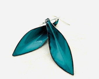 Large Leaf Earrings, Spruce Green Enamel Earrings, Leaf Shape Earrings, Statement Earrings, Gift For Her, Summer Earrings