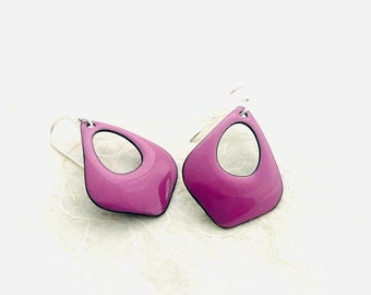 Bell Shape Earrings, Orchid Purple Enamel Dangle Earrings, Summer Earrings, Gift For Her Jewelry, Purple Earrings, Modern Retro Earrings