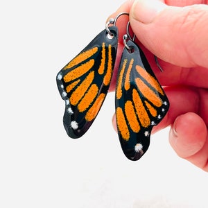Butterfly Earrings, Orange and Black Enamel GlassEarrings, Monarch Butterfly Wing Jewelry, Wing Earrings, Gift For Her, Cute Earrings
