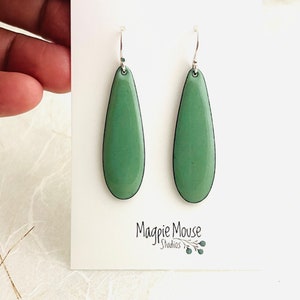 Long Teardrop Earrings, Willow Green Enamel Earrings, Handmade Earrings, Green Earrings, Gift For Her, Women’s Earrings, Elegant  Earrings