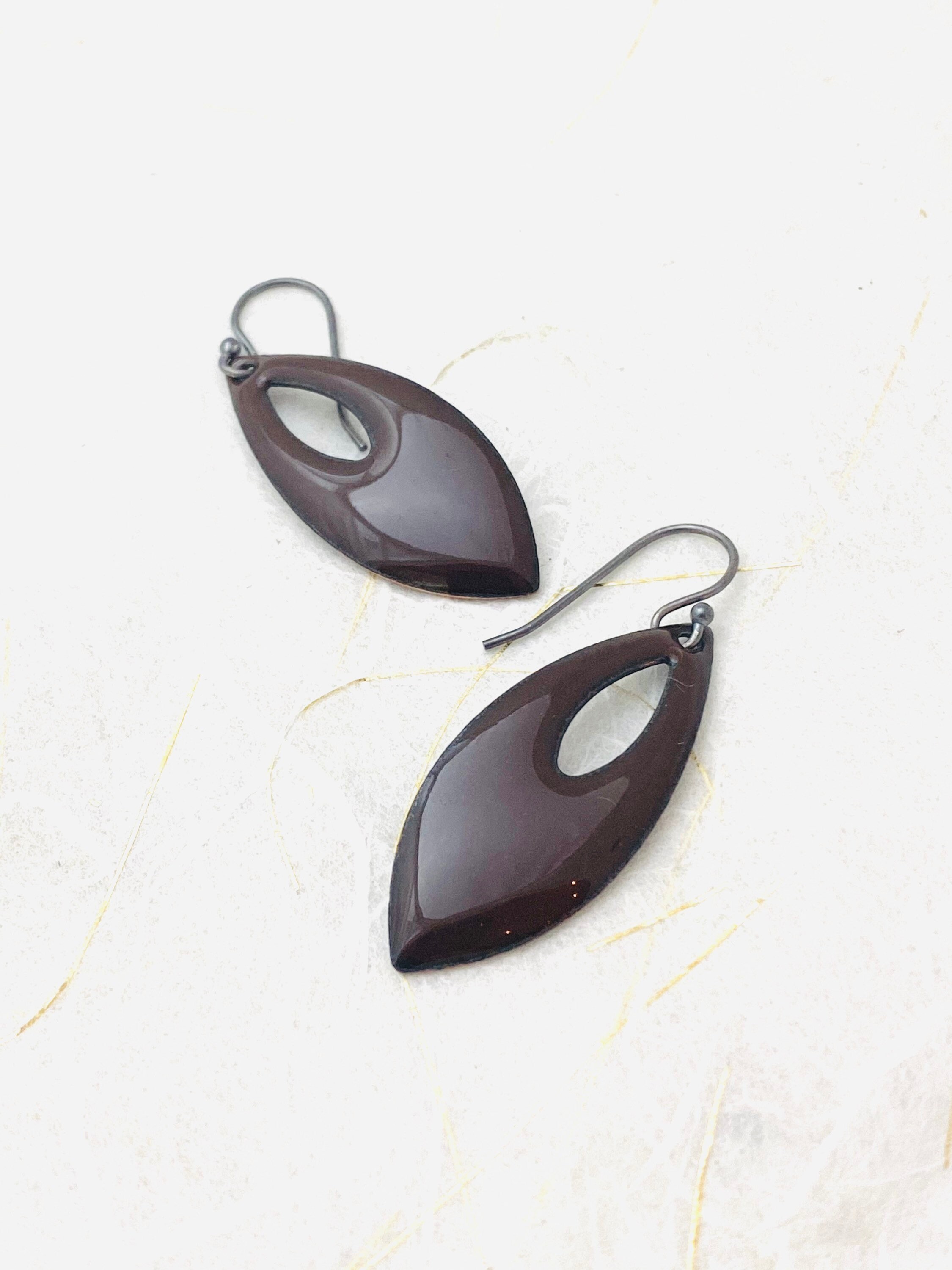 Diamond Shape Earrings Chocolate Brown Earrings Enamel Retro Etsy UK
