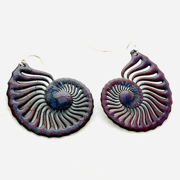 Nautilus Earrings, Iridescent Enamel Sea Shell  Earrings, Beach Shell Earrings, Beach Girl Earrings, Beach Life Earrings, Statement Earrings