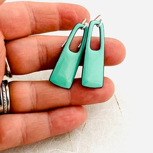 Small Rectangle Earrings, Mint Green Enamel Earrings, Cutout Earrings, Rectangle Earrings, Handmade Earrings, Cute Earrings