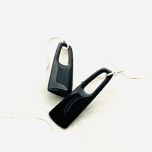 Small Rectangle Earrings, Black Enamel Earrings, Handmade Earrings, Black Earrings, Dangle Earrings, Minimalist Earrings, Modern Earrings