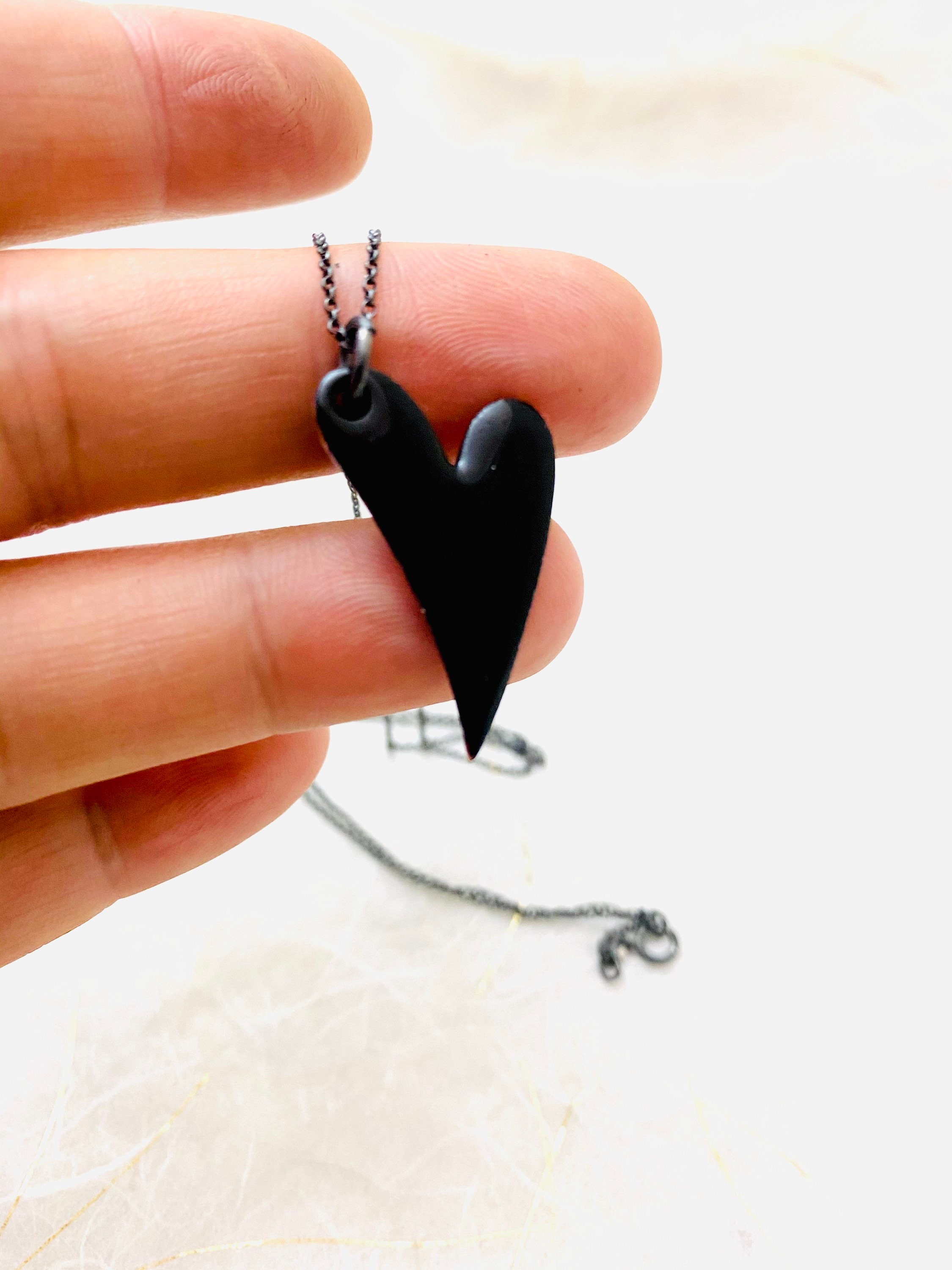 Small Black Heart Necklace - Etsy