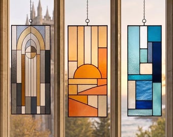 Modern Geometric Stained Glass Pattern Bundle | Abstract Suncatchers | Art Deco Decor Digital Pattern Download