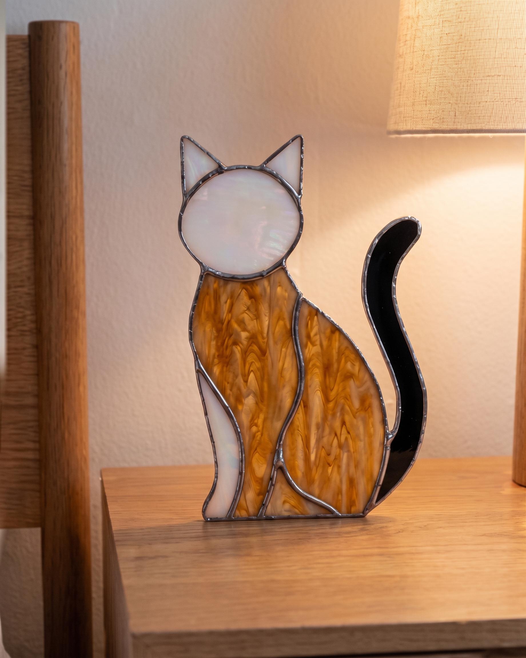 Cat Stained Glass Pattern: DIY Suncatcher, Home Decor Printable Pattern ...