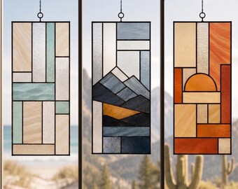 Modern Landscape Stained Glass Pattern Bundle | Geometric Panels | Digital Pattern Download