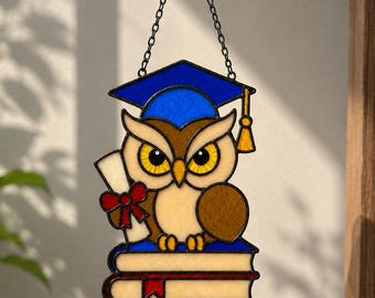 Graduation Owl Stained Glass Pattern | Teacher Gift Suncatcher | Graduation Decor | Digital Download