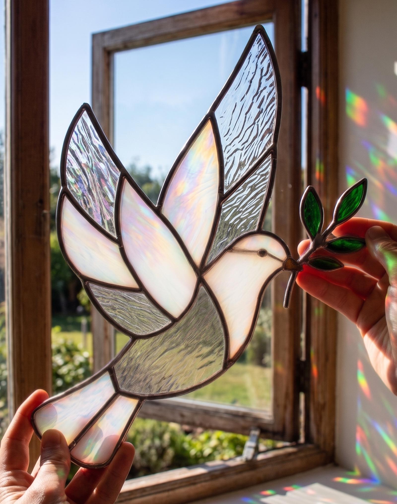 Peace Dove Stained Glass Pattern | Olive Branch Bird Suncatcher ...