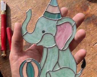 Party Elephant Stained Glass Pattern | Birthday Suncatcher | Nursery Decor | Baby Gift | Digital Download