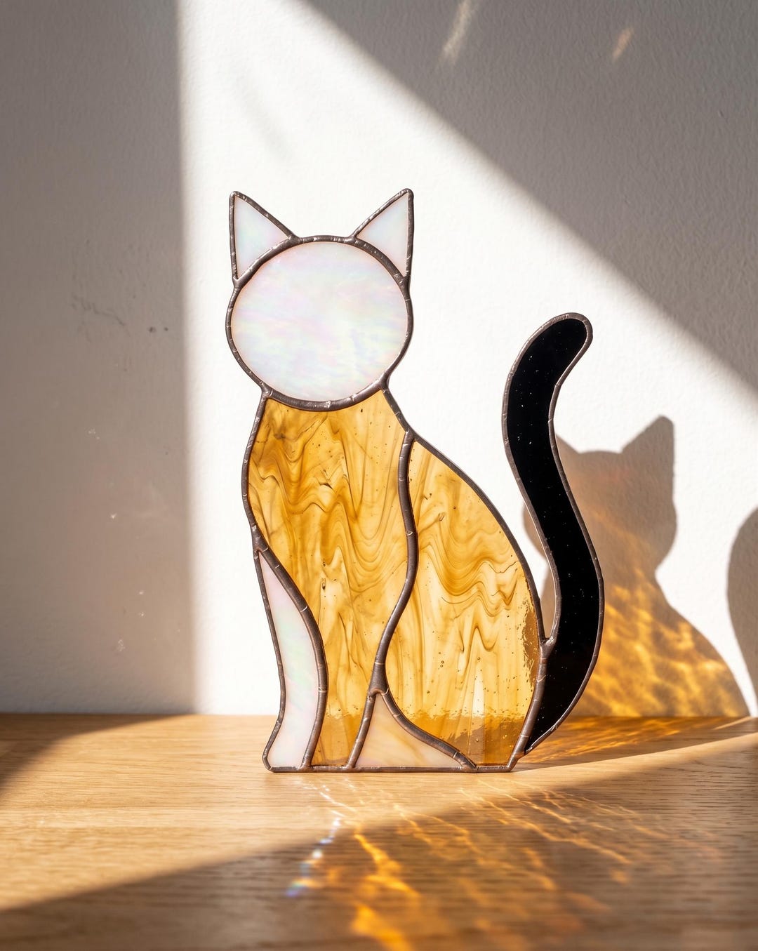 Cat Stained Glass Pattern: DIY Suncatcher, Home Decor Printable Pattern ...