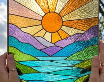 Mountain Sunset Stained Glass Pattern | Landscape Suncatcher | Nature Decor | Digital Pattern Download