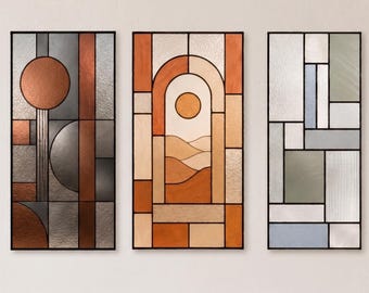 Geometric Landscape Stained Glass Pattern Bundle | Abstract Panels | Minimalist Decor Digital Pattern Download