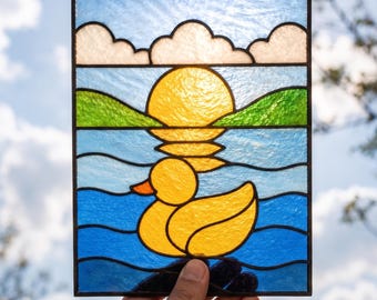 Duck Sunset Stained Glass Pattern: DIY Suncatcher, Home Decor Printable Pattern/ Digital Download PDF