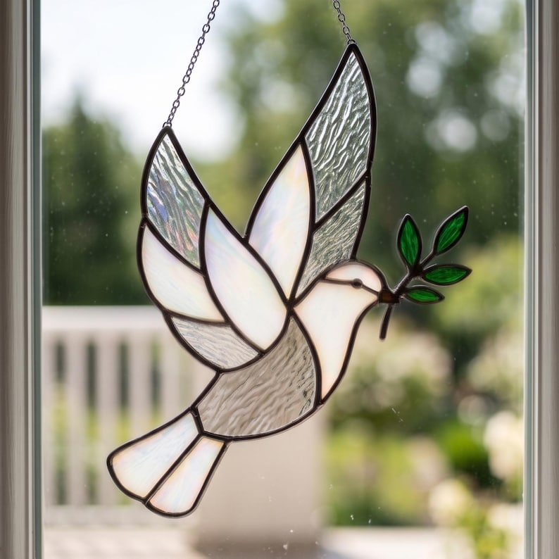 Peace Dove Stained Glass Pattern | Olive Branch Bird Suncatcher ...