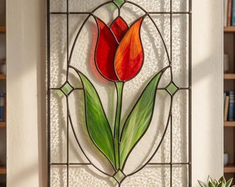 Tulip Stained Glass Window Panel Pattern | Beginner Floral Suncatcher | Digital Download