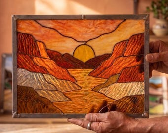 Canyon Sunset Stained Glass Pattern | Landscape Suncatcher | Desert Decor | Nature Gift Digital Pattern Download