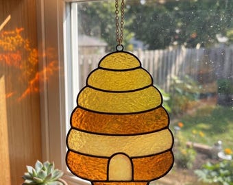 Beehive Stained Glass Pattern | Honeycomb Suncatcher | Rustic Decor | Beekeeper Gift | Digital Download