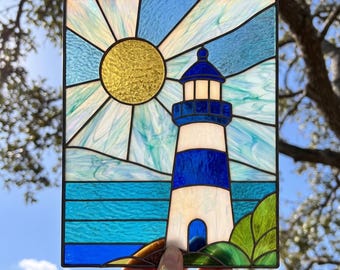 Stained Glass Pattern Lighthouse | DIY Suncatcher, Home Decor | Printable Digital Download PDF