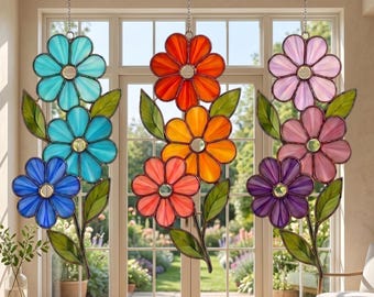 Flower Stained Glass Pattern: DIY Suncatcher, Home Decor Printable Pattern/ Digital Download PDF