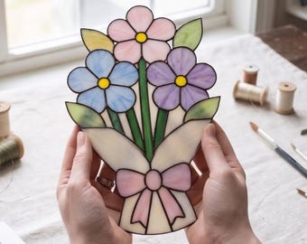 Flower Bouquet Stained Glass Pattern | Floral Suncatcher | Garden Decor | Mother's Day Gift | Digital Download