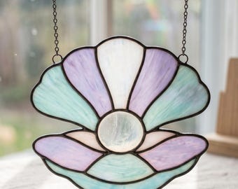Pearl Oyster Stained Glass Pattern | Seashell Suncatcher | Coastal Decor | Beach Lover Gift | Digital Download