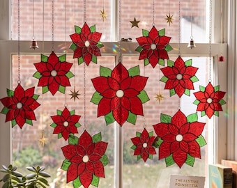 Poinsettia Stained Glass Pattern | Christmas Suncatcher | Holiday Decor | Winter Gift | Digital Pattern Download