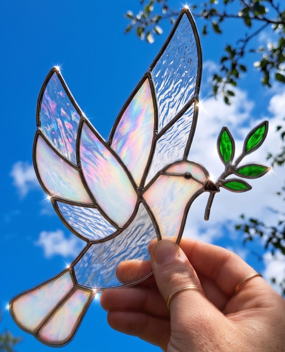 Peace Dove Stained Glass Pattern | Olive Branch Bird Suncatcher ...
