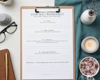 Stopp Fertigkeits-Arbeitsblatt | DBT Distress Tolerance | Crisis Survival Tool | Emotionale Regulierung | Druckbare PDF | Sofort Download