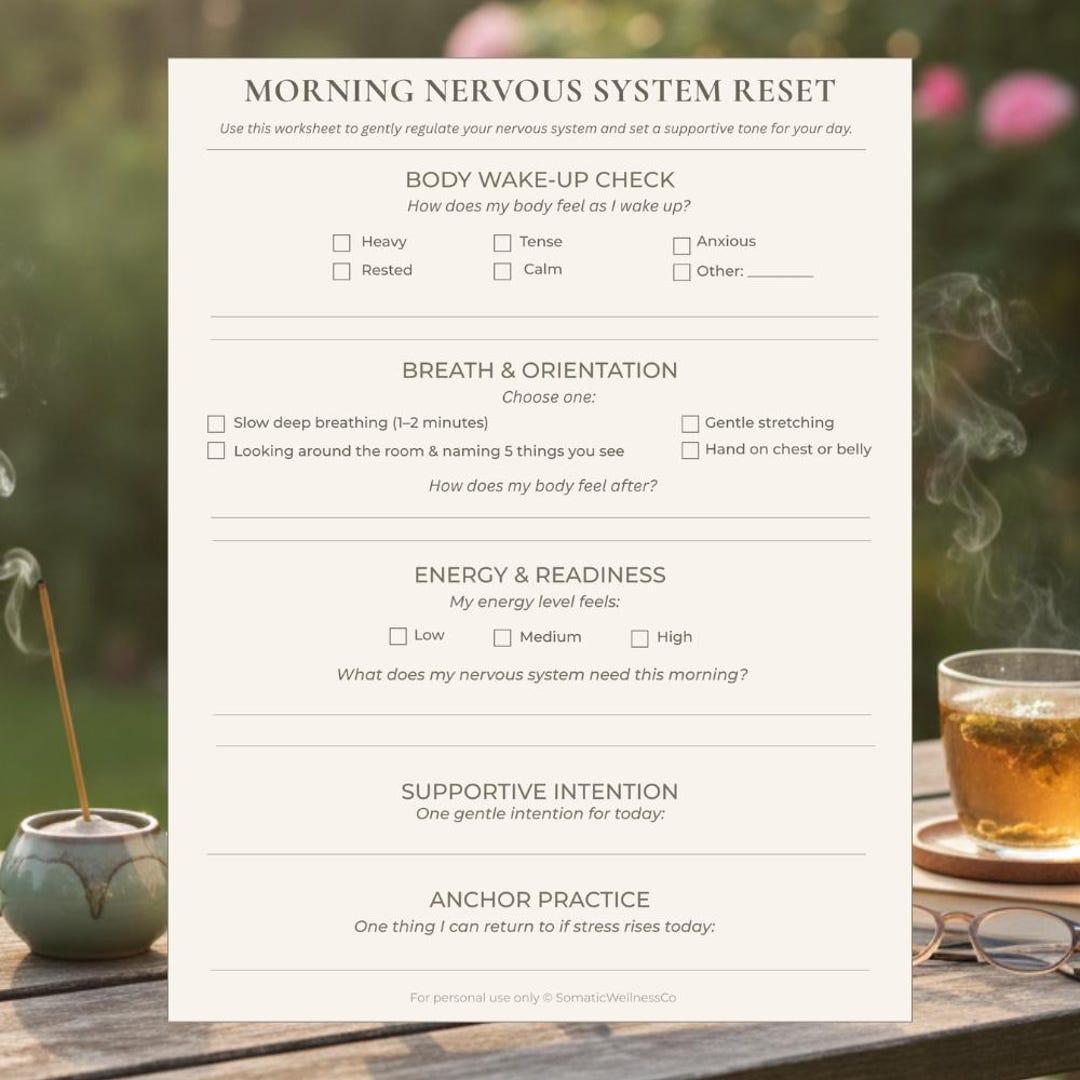 Morning Nervous System Reset Worksheet | Somatic Anxiety Relief ...